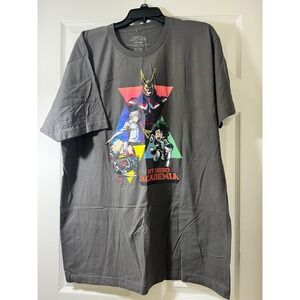 My‎ Hero Academia Shirt Mens XL Gray All Might Deku Bakugo Todoroki Anime Tee